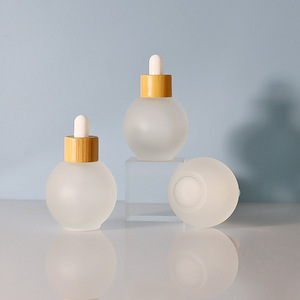 Flacon compte-gouttes en verre rond givré coloré 30ml 50ml, flacon d'huile de luxe avec bouchon blanc pour sérum de soin de la peau - Product Image 6