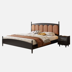 French Vintage Rubberwood Bed 1.5m 1.8m Soft Headboard Platform Bed For Master Bedroom - Product Image 5