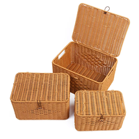 Nouveau panier de rangement multifonction en rotin tressé de style chinois, écologique, avec couvercle, couleur et logo personnalisables, pour chambre et extérieur