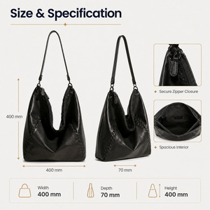 Sac Hobo Femme en Cuir Tressé, Sac Seau à Bandoulière Souple, Sac à Main Sous le Bras avec Fermeture Éclair, 4 Couleurs, Vente en Gros, Personnalisation OEM, Fabrication en Usine - Product Image 5