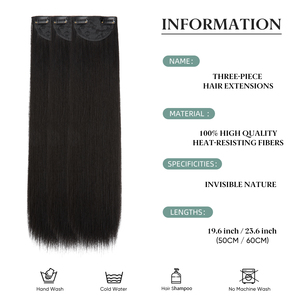 Extensiones de Cabello Sintético Invisibles de 3 Piezas, Rectas, al Por Mayor, Extensiones de Cabello con Clip para Mujer - Product Image 3