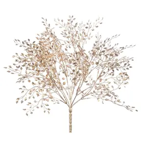 Potongan Harga Kustom Daun Glod Buatan Tandan Daun Tanaman Pohon Ranting Emas Buatan Mini Boxwood untuk Pernikahan Dekorasi Rumah