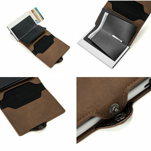 Portacarte di Credito da Uomo in Alluminio RFID, Portafoglio Vintage in Pelle con Fermasoldi - Product Image 3