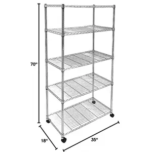 18" W X 35" D X 70" H Adjustable Storage Chrome Wire Shelving Unit With Wheels