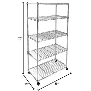 18 "w x 35" D x 70 "h אחסון מתכווננת כרום יחידת מדפה עם גלגלים - Product Image 1