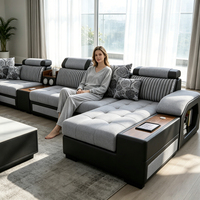 Sofá Cama Seccional Reclinable de Tela de Estilo Moderno, Ajustable, Relleno de Esponja, para Sala de Estar de Villa, Sofá Esquinero en Forma de U, 7 Plazas