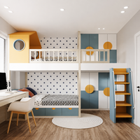 Ensemble de meubles de chambre d'enfant en bois scandinave moderne, lit superposé personnalisé, armoire, bureau d'ordinateur, armoire de rangement, pour garçons, hôtel