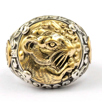 FH Bagues Crâne en Argent Sterling 925 Antique, Style Punk Vintage, Bague Ouverte Dragon Lion Creux, Zircon Créé en Laboratoire, Plaqué Or, pour Hommes