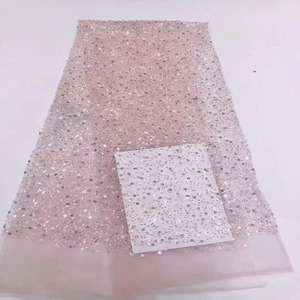 Tessuto di pizzo con paillettes tessuto perline di pizzo di paillettes ricamo di perle pieno abito da sera da sposa tessuto di perline di pizzo con paillettes - Product Image 5