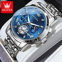 OLEVS 2856 montre à quartz pour hommes volant d'inertie squelette chronographe Phase de lune multifonctionnel en acier inoxydable montres-bracelets pour hommes