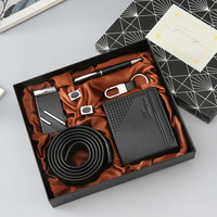 Set Hadiah Bisnis Pria Wisteria: Sabuk Kulit Modern, Dompet, Pena Logam, Manset, Gantungan Kunci, Kotak Hadiah Mewah, Hadiah untuk Ayah