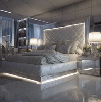 Lit Moderne de Luxe OE HOME, Cadre en Teck Ajustable, Tissu Écologique, Finition Miroir, Taille King Size, pour Maison et Appartement