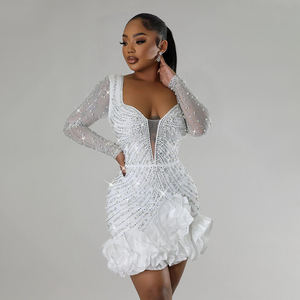 Balo Elbisesi Uzun Kollu Taşlı Fırfırlı Etek Kadın Abiye Günlük Kulüp Parti Elbiseleri - Product Image 6