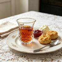 Lot de 12 tasses à thé turques en verre avec soucoupes, transparentes, gravées, bord doré, verrerie à thé pour hôtels et restaurants