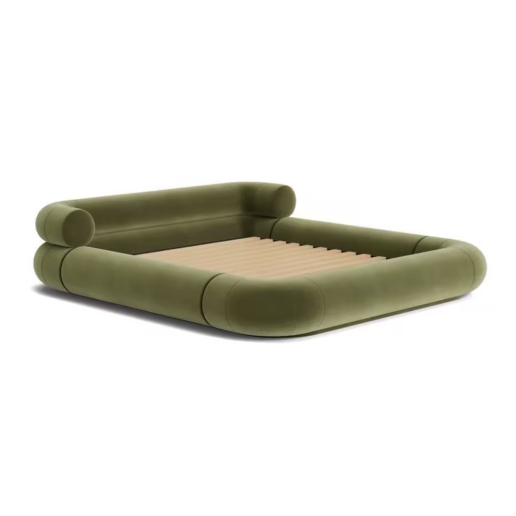 French Cream Wind Bed Set Modern Simple Outdoor Sofa Design Master Bedroom Low Back Girl's Bed Wood Floor-to-Ceiling Fabric Bed