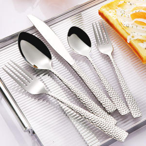 430 Hammered Square Handle Dinnerware <b>Knife</b> Set Wedding Cutlery Stainless Steel Stocked Summer 2021 - Product Image 1