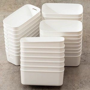 White Rectangle Plastic <b>Storage</b> Bins Stackable <b>Kitchen</b> Organization <b>Boxes</b> For Snacks Socks Minimalist Design - Product Image 4