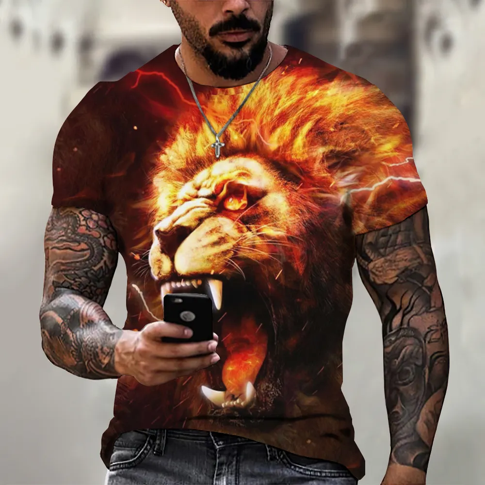 Футболка с 3D-принтом льва, дизайнерская футболка с принтом тигра и леопардовым принтом, летняя мужская быстросохнущая футболка с коротким рукавом