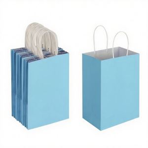 Bolsas de Papel Kraft con Fondo Plano Azul Claro de 16*8*22cm con Asas Retorcidas |   Apto para uso alimentario y compostable - Product Image 4