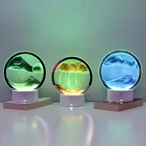 3D فن إبداعي ليد رمال متحركة ضوء ليلي لمس 7 زجاج ملون مصباح طاولة ليد مضيء للاحتفال هدايا الأعياد