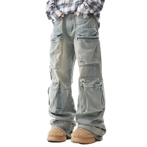 Jeans de Hombre de Pierna Ancha Azul Claro, Talla Grande, Estilo Apilado, Personalizados de Fábrica, Venta al Por Mayor - Product Image 2