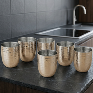 Verre en acier inoxydable martelé, résistant à la chaleur, compatible lave-vaisselle, design minimaliste pour adultes, idéal pour les fêtes - Product Image 1