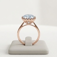 HQ Gems Bague en or rose 10 carats taille ovale 11x14mm 10 carats bleu clair Moissanite