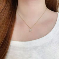 Ciondolo in Oro 18K con Diamante Coltivato in Laboratorio, Minimalista, Taglio Smeraldo a Quattro Griffe, Gioielli Raffinati da Donna, Collane alla Moda, Charm Delicato