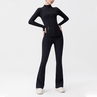 Conjunto de yoga para mujer con leggings acampanados, top sin costuras de ajuste ceñido y leggings de cintura alta que absorben la humedad para deportes - Envío desde almacén de EE. UU.
