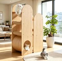 Arbre à chat moderne en bois massif, style nordique de luxe, avec structure d'escalade, niche, hamac et griffoir en sisal, écologique et facile à assembler