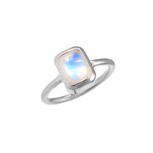 925 Sterling <b>Silver</b> <b>Boho</b> Eternity Vermeil <b>Ring</b> Classic Bezel Setting Rainbow Moonstone for Birthday or Anniversary - Product Image 1