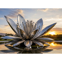 Sculpture de lotus en acier inoxydable poli miroir, grande statue florale en métal pour parc, piscine, fontaine d'eau, sculpture de lys personnalisée