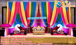 Custom Wedding Ceremony Backdrop/<b>Drapes</b> Glowing Mehndi Stage Backdrop <b>Curtains</b> Custom Design Wedding Mehndi Stage Backdrops - Product Image 5