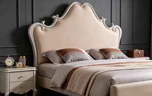 Premium Queen Size <b>Bed</b> With Beige Leather Scalloped Scroll Carved Upholstered Headboard For French Country Bedroom - Product Image 5