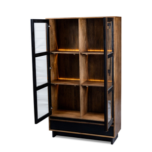 Vitrine en bois noir et naturel Oxberg avec portes en verre et étagères LED - Product Image 5