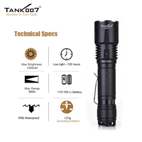 Tank007 KC16 Lampe torche étanche haute puissance, lampe de poche longue portée, linternas, lampe torche tactique longue portée rechargeable