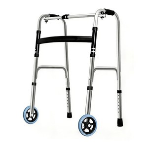 Déambulateur en acier inoxydable à courbure simple, roues grises, hauteur réglable 73cm-83cm, pour la rééducation des personnes âgées - Product Image 2