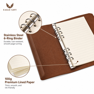 A5 Thread Sewing Spiral Bound Leather Cover Magnetic Closure Promotional Use Retro Handmade Customized Loose-Leaf <b>Notebook</b> 100 - Product Image 6