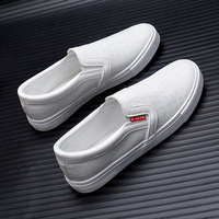Chaussures décontractées en cuir pour hommes, version coréenne, style paresseux, semelles élastiques, baskets de skate pour étudiants, style marche