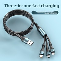 Cable de Carga Trenzado de Nailon de 120W con Conectores Micro USB Tipo-C, Tres en Uno, Carga Súper Rápida, Universal para Apple y Android