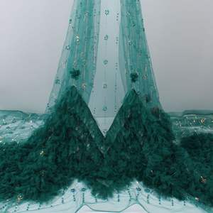 Tela de encaje bordado para vestido de novia, tela de encaje bordado de estilo africano y suizo rosa con cuentas de malla - Product Image 2