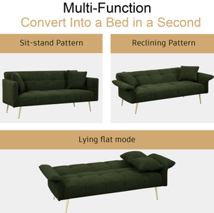 <b>Convertible</b> Double Fabric Sofa <b>Bed</b> Set Extendable Armrests for Apartment Hotel Villa Upholstered Sponge Filling Material - Product Image 3
