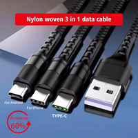 Câble de données de chargeur rapide 5a 1.2M 3 en 1 câble de charge rapide tressé en nylon iPhone pour Samsung pour Huawei 3 1 câble de données de type c