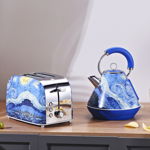 Modern Home Automatic <b>Stainless</b> <b>Steel</b> 1.7L Pyramid <b>Kettle</b> <b>and</b> <b>Toaster</b> Set Bread Tea Coffee Art Design - Product Image 1