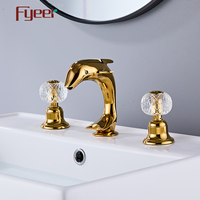Fyeer Robinet de lavabo en laiton massif Dolphin doré répandu Noyau de valve en céramique avec poignée en cristal