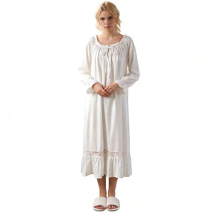 Chemise de nuit longue à manches longues pour femme, style rétro français, printemps-automne, ample, grande taille, en dentelle, pyjama princesse, tenue d'intérieur - Product Image 4