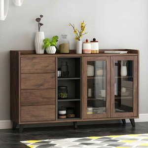 Aparador Moderno de Madera de Nogal con Puertas de Vidrio y Cajones, Mueble de Almacenamiento para Sala de Estar, Ecológico, de Gran Capacidad - Product Image 1