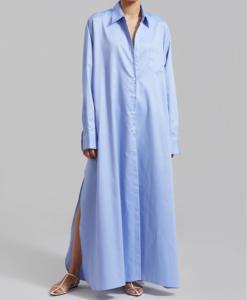 Camicia da donna <span class=keywords><strong>blu</strong></span> cotone medio abiti in <span class=keywords><strong>lino</strong></span> oversize Maxi collo a punta a tracolla con polsini in <span class=keywords><strong>lino</strong></span> camicia di <span class=keywords><strong>lino</strong></span> - Product Image 1