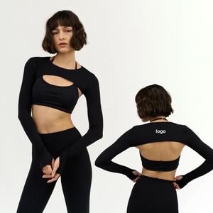 Ensemble de yoga 3 pièces en nylon recyclé marin écologique, hautement élastique, séchage rapide, respirant, avec haut à manches longues, soutien-gorge et leggings - Product Image 1