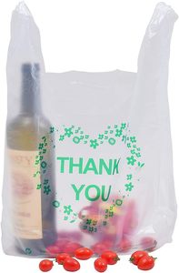 HuamaohengchunThank You T Shirt Bags White <b>Plastic</b> Grocery Bags with Handles, Standard Supermarket Size, 12 x 20 inch (100 pcs) - Product Image 3